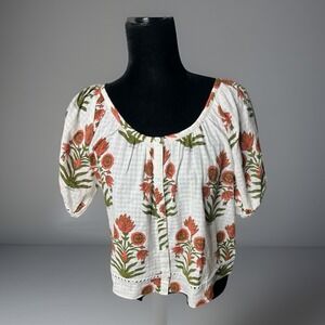Saylor Blouse Small Short Puffy  Sleeve Poppy‎ Fields Size XS Cotton